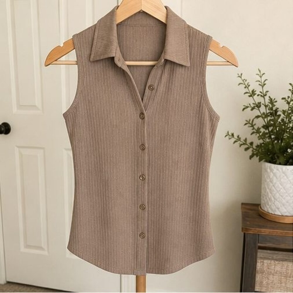Taupe Button Blouse